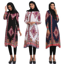 Venda quente mulheres islâmicas roupas estilo nacional flor impressão dubai abaya dress